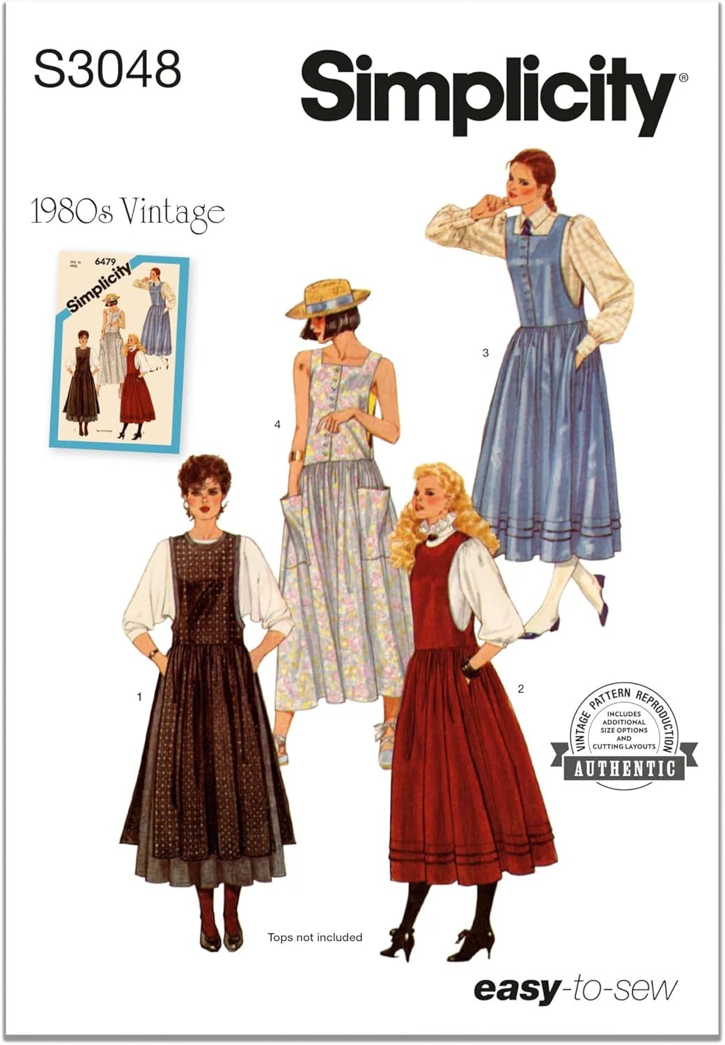 الگوی خیاطی جامپر گشاد زنانه Simplicity SS3048H5، طرح قدیمی دهه 1980، کد طراحی S3048، سایزهای 6-8-10-12-14