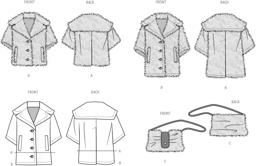 الگوی خیاطی ژاکت و کیف خز مصنوعی زنانه سیمپلیسیتی SS3009H5، کد طراحی S3009، سایزهای 6-8-10-12-14، چند رنگ