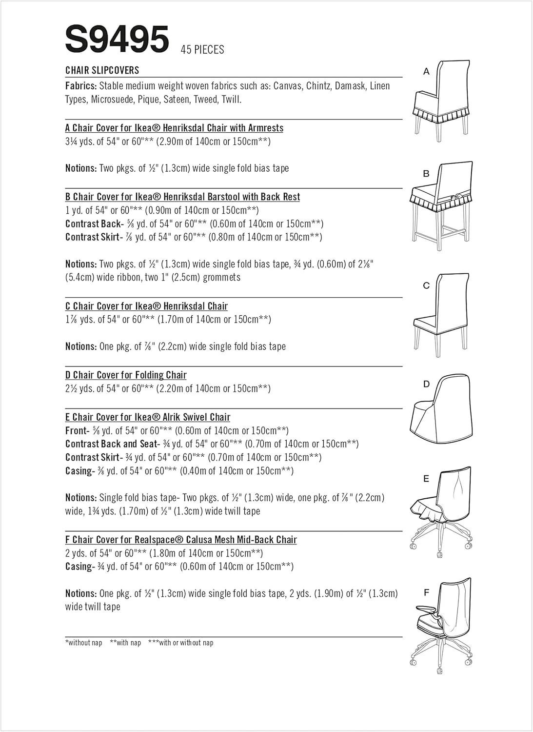 کیت الگوی خیاطی روکش صندلی سادگی، کد S9495، تک سایز، چند رنگ
