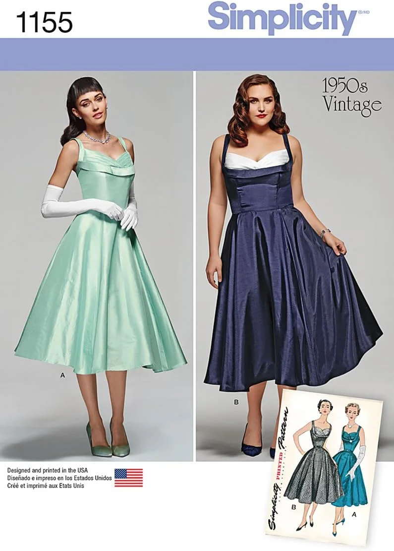 الگوی خیاطی سادگی 1155، لباس مجلسی زنانه سایز بزرگ، سایز: AA (10-12-14-16-18)، کاغذی، سفید