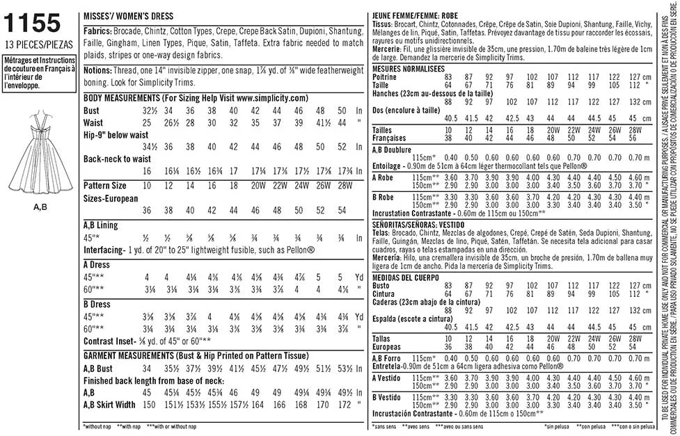 الگوی خیاطی سادگی 1155، لباس مجلسی زنانه سایز بزرگ، سایز: AA (10-12-14-16-18)، کاغذی، سفید الگوی خیاطی سادگی 1155، لباس مجلسی زنانه سایز بزرگ، سایز: AA (10-12-14-16-18)، کاغذی، سفید