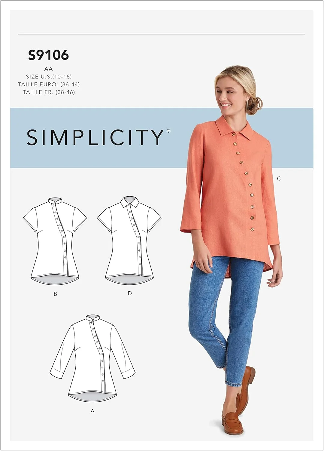 الگوی خیاطی سادگی S9106 پیراهن دکمه دار جلو زنانه و دخترانه، متنوع، BB (20W-22W-24W-26W-28W)