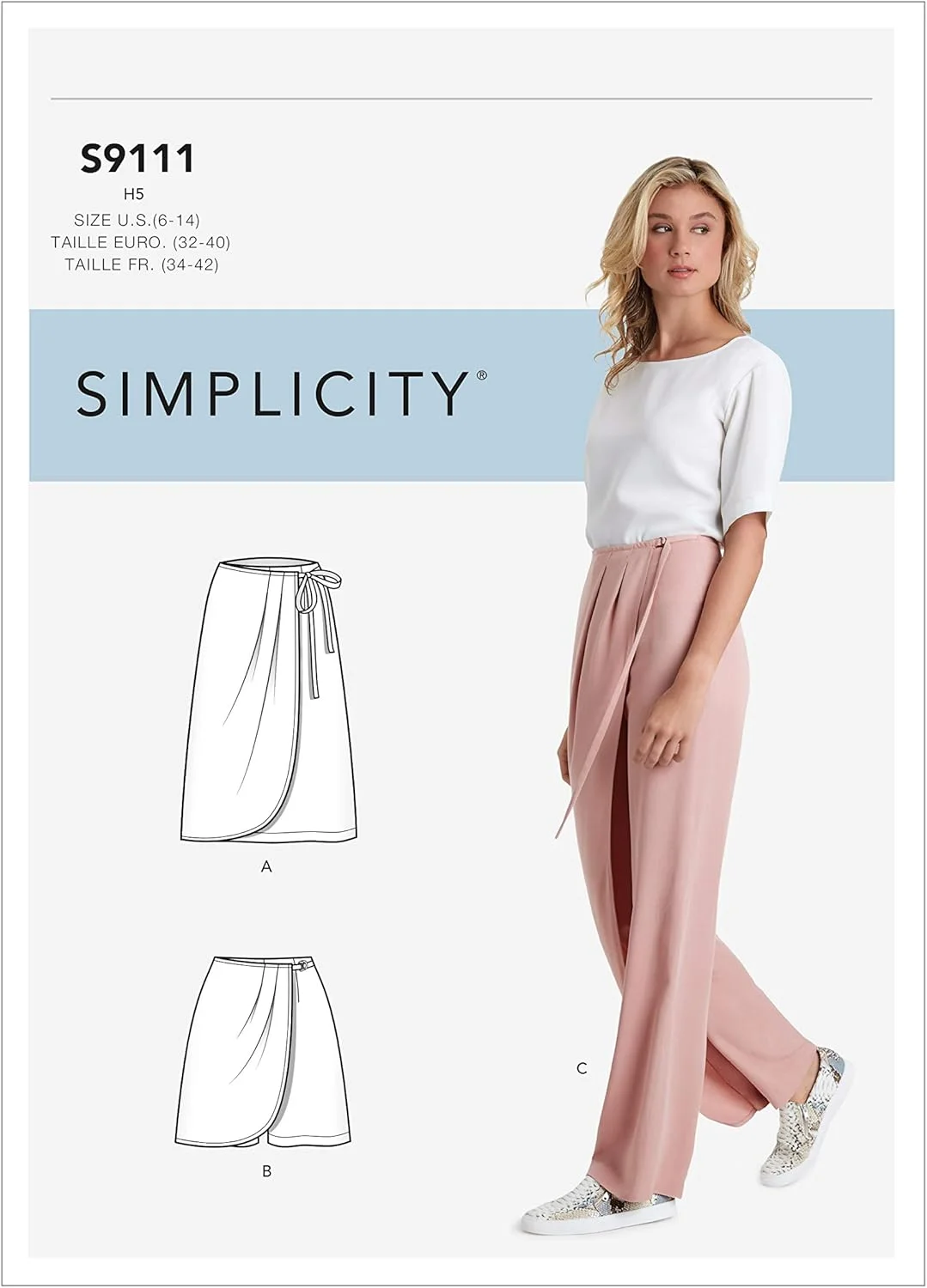الگوی خیاطی SIMPLICITY S9111 برای دامن، شلوارک و شلوار فاق کوتاه زنانه، متنوع، H5 (6-8-10-12-14)