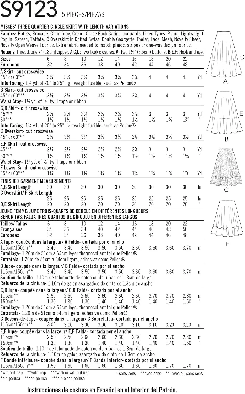 الگوی خیاطی SIMPLICITY مدل S9123 دامن زنانه، متنوع، H5 (6-8-10-12-14)