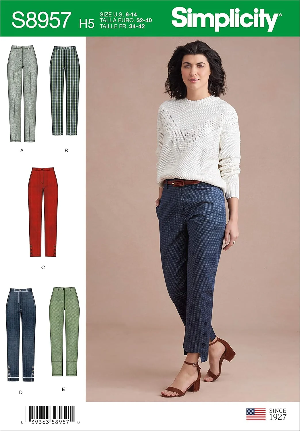 الگوی خیاطی سادگی S8957، شلوار زنانه با پاچه باریک و تنوع، کاغذی، سفید، متنوع