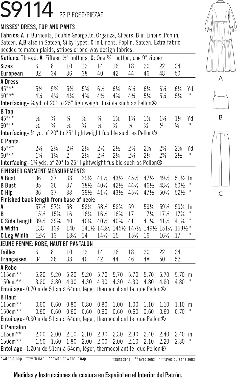 الگوی خیاطی SIMPLICITY S9114 برای لباس، تاپ و شلوار زنانه، متنوع، H5 (6-8-10-12-14)