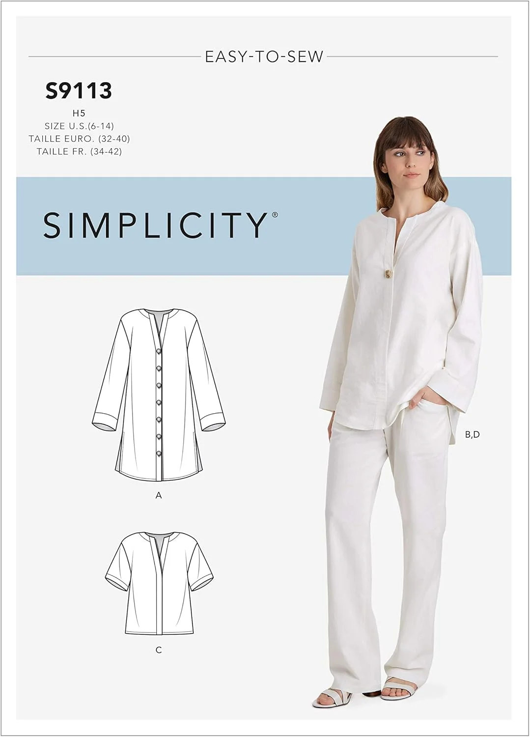 الگوی خیاطی SIMPLICITY مدل S9113 تونیک، تاپ و شلوار کشی زنانه، متنوع، سایز U5 (16-18-20-22-24)