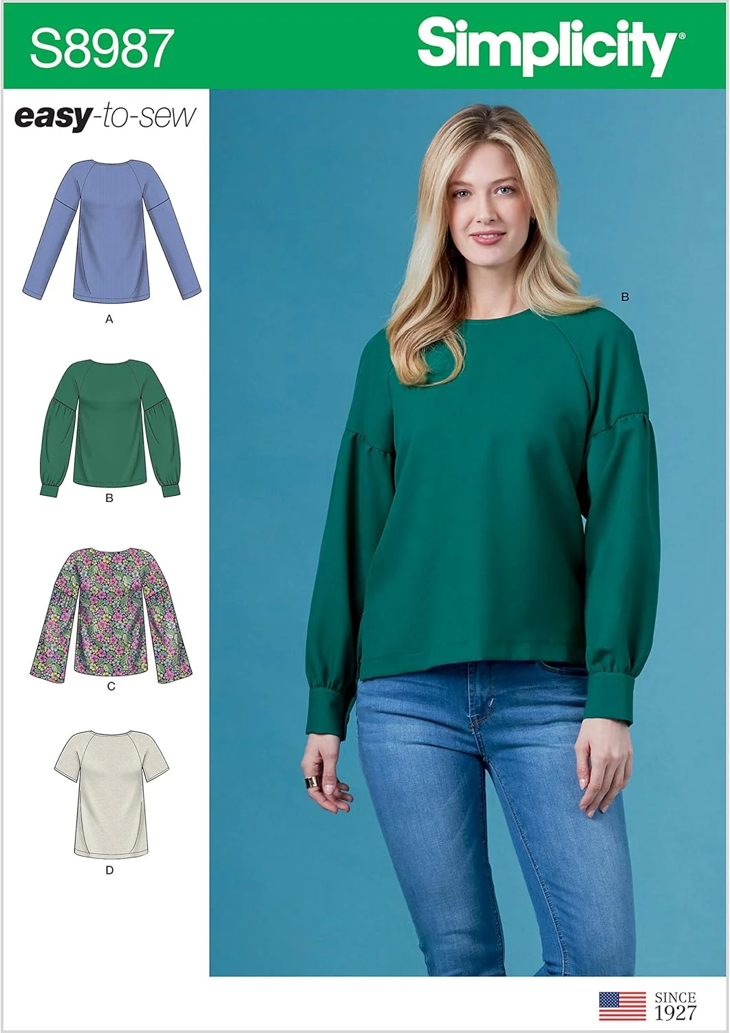 الگوی خیاطی سادگی S8987 تاپ های زنانه با مدل های متنوع آستین، کاغذی، سفید، متنوع