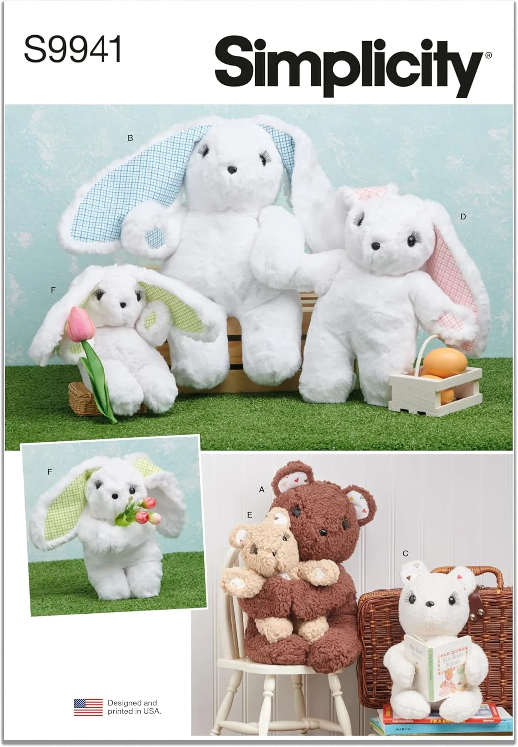 الگوی خیاطی سادگی SS9941OS خرس‌ها و خرگوش‌های پولیشی در سه سایز OS (تک سایز)