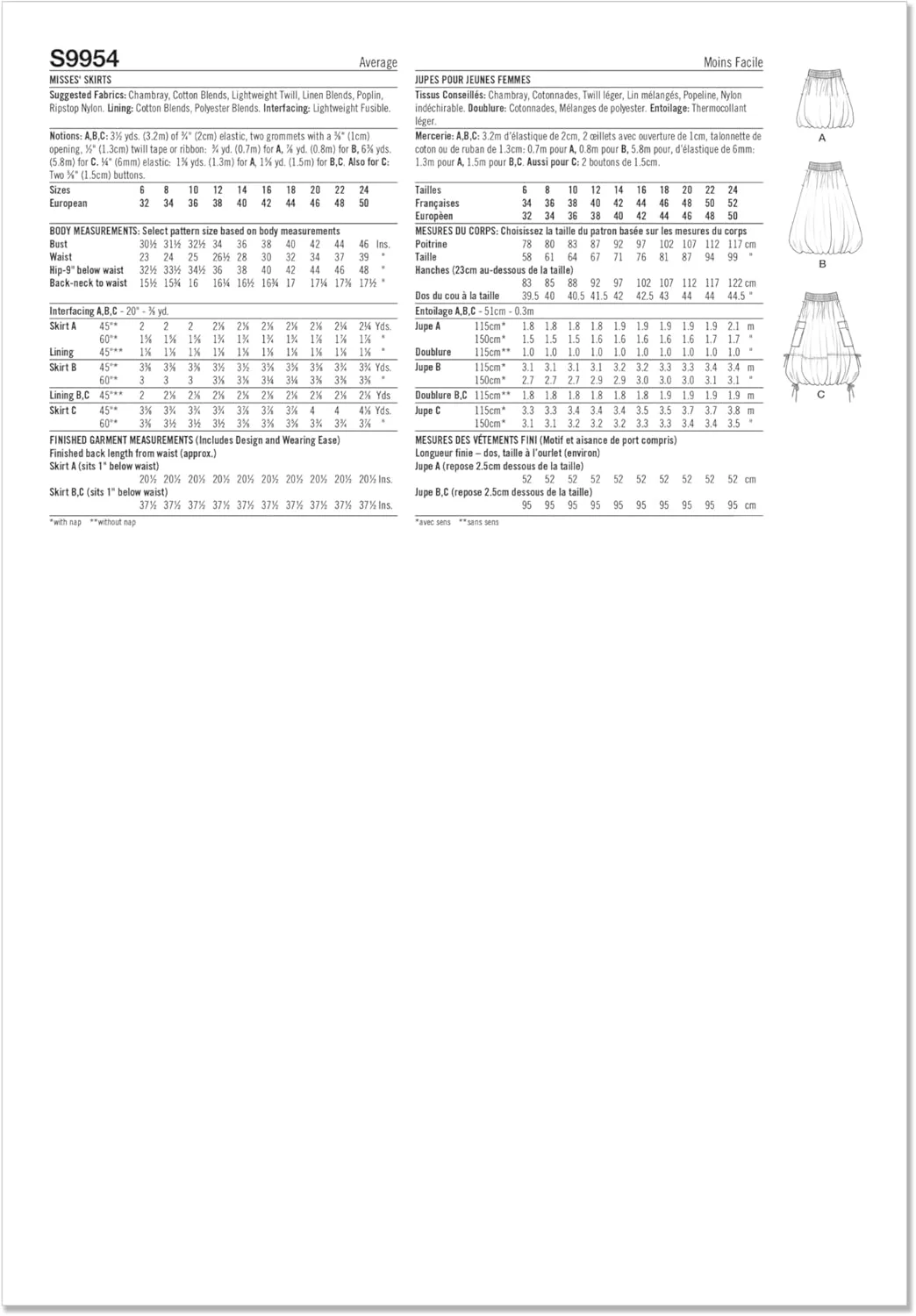 الگوی خیاطی SIMPLICITY مدل SS9954H5 دامن زنانه H5 (سایز 6-8-10-12-14)