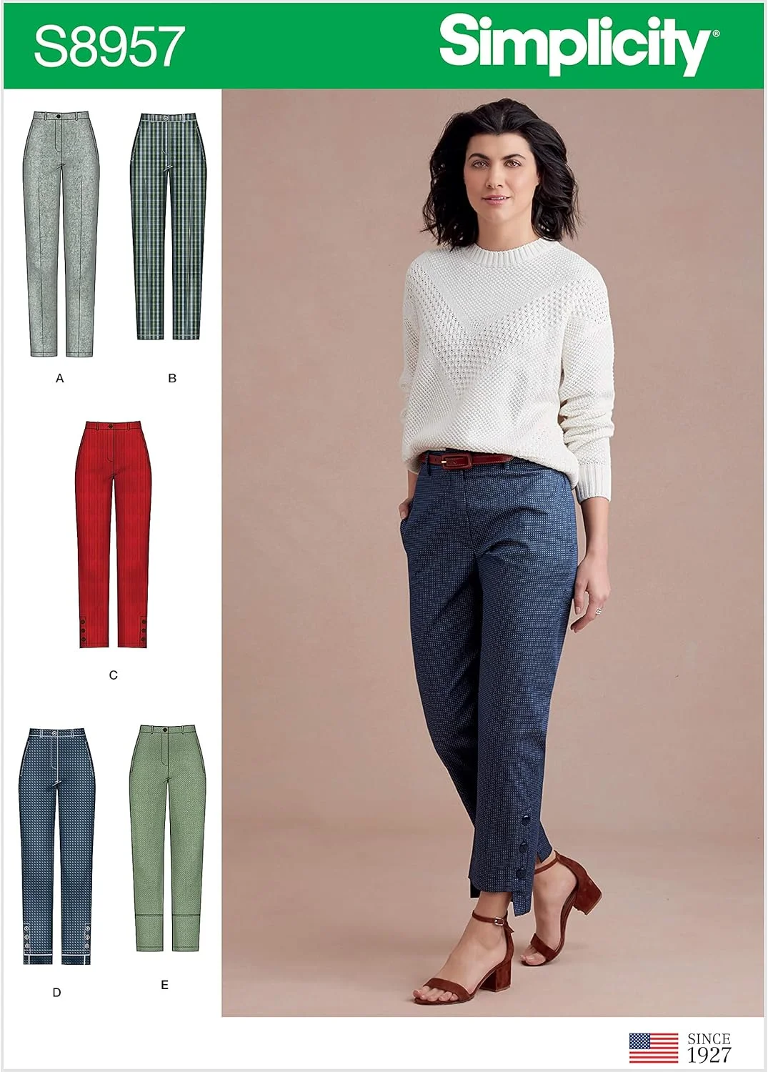 الگوی خیاطی سادگی S8957 شلوار راسته زنانه با تنوع، کاغذی، سفید، متنوع