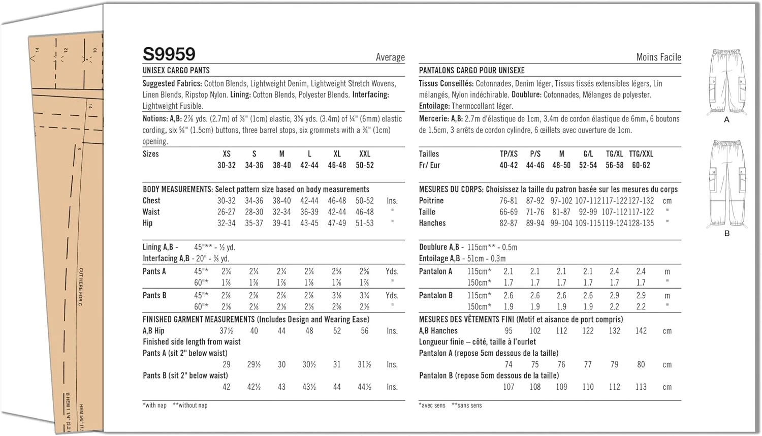 الگوی خیاطی سادگی SS9959A شلوار کارگو یونیسکس A (XS-S-M-L-XL-XXL)