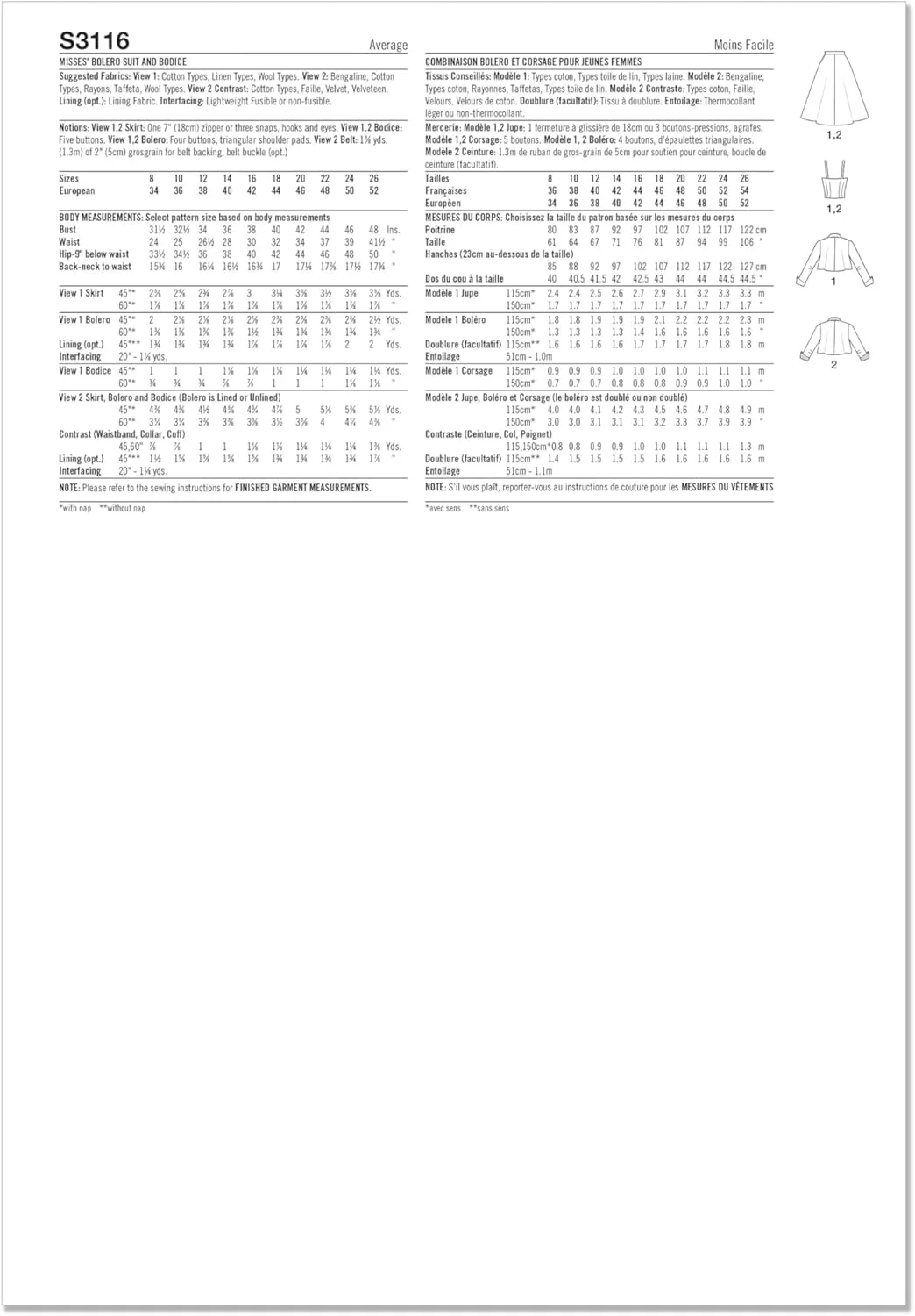 الگوی خیاطی سیمپلیسیتی SS3116Y5 مناسب بانوان، کت بولرو، کت و دامن و بالاتنه Y5 (سایز 18-20-22-24-26)