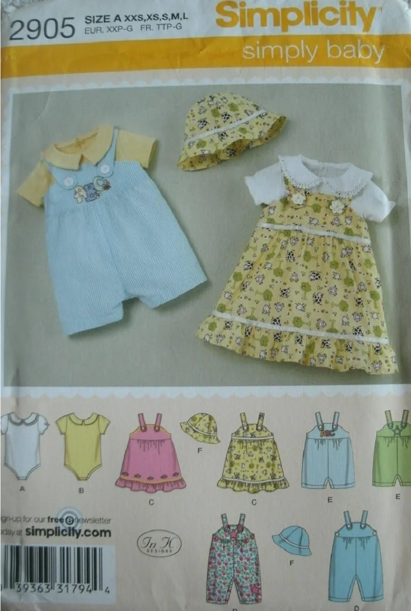 الگوی خیاطی سادگی 2905 لباس های جداگانه نوزاد، A (XXS-XS-S-M-L)