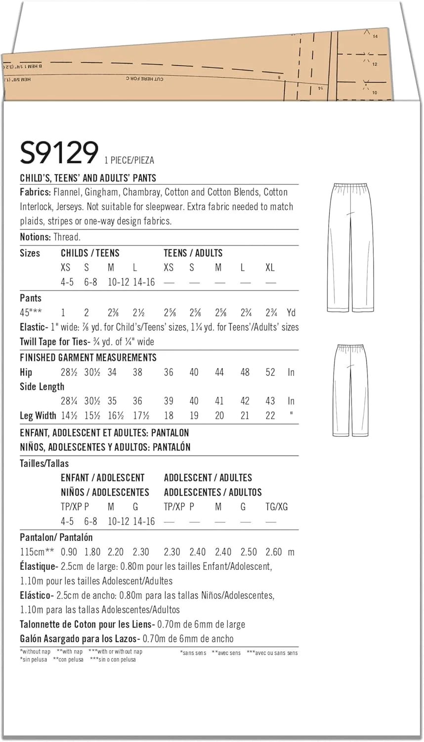 الگوی خیاطی سادگی S9129 لباس خواب унисекс، متنوع، L/XS-XL