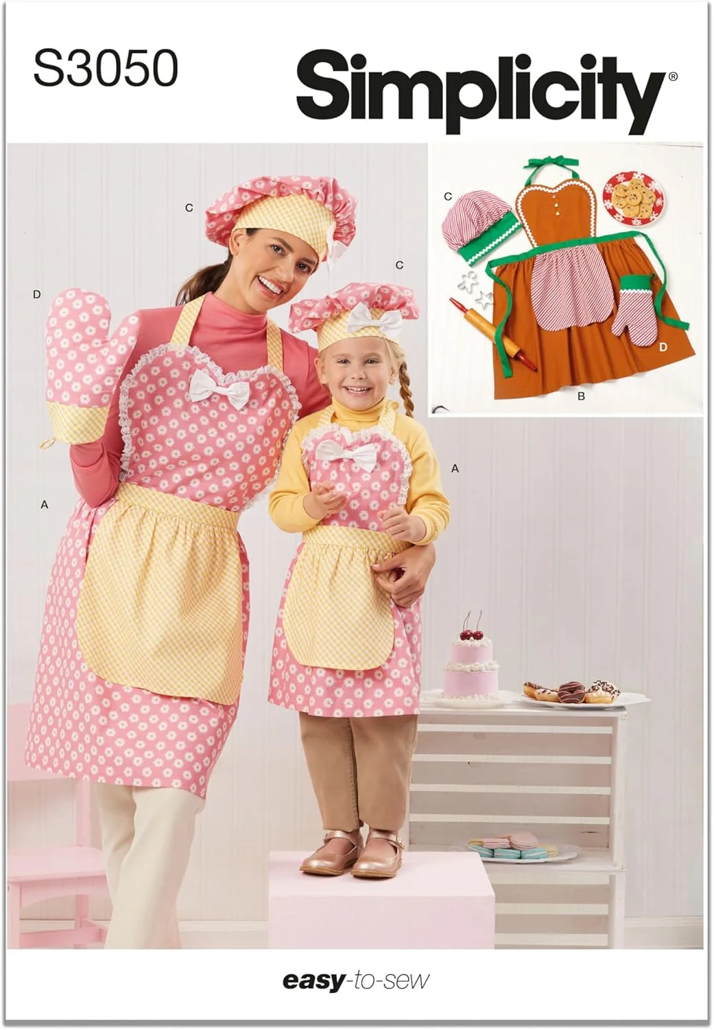 الگوی خیاطی SIMPLICITY SS3050A پیش بند، دستکش و کلاه بچه گانه و زنانه A (S - L/S - L)