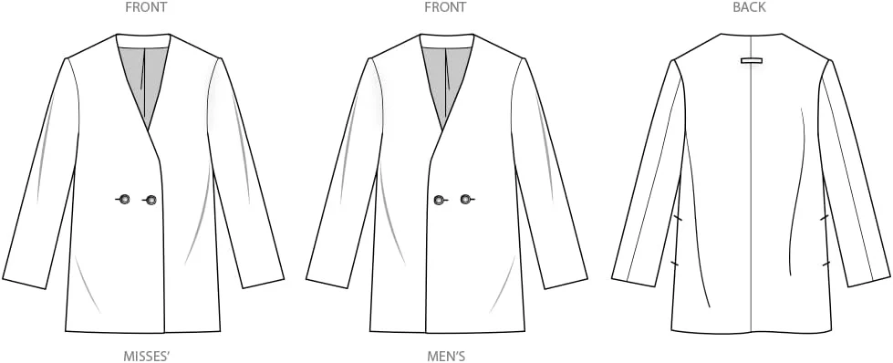 الگوی خیاطی SIMPLICITY مدل SS3071A کت تک دکمه مردانه و زنانه اثر Mimi G Style A (XS-S-M-L-XL-XXL)
