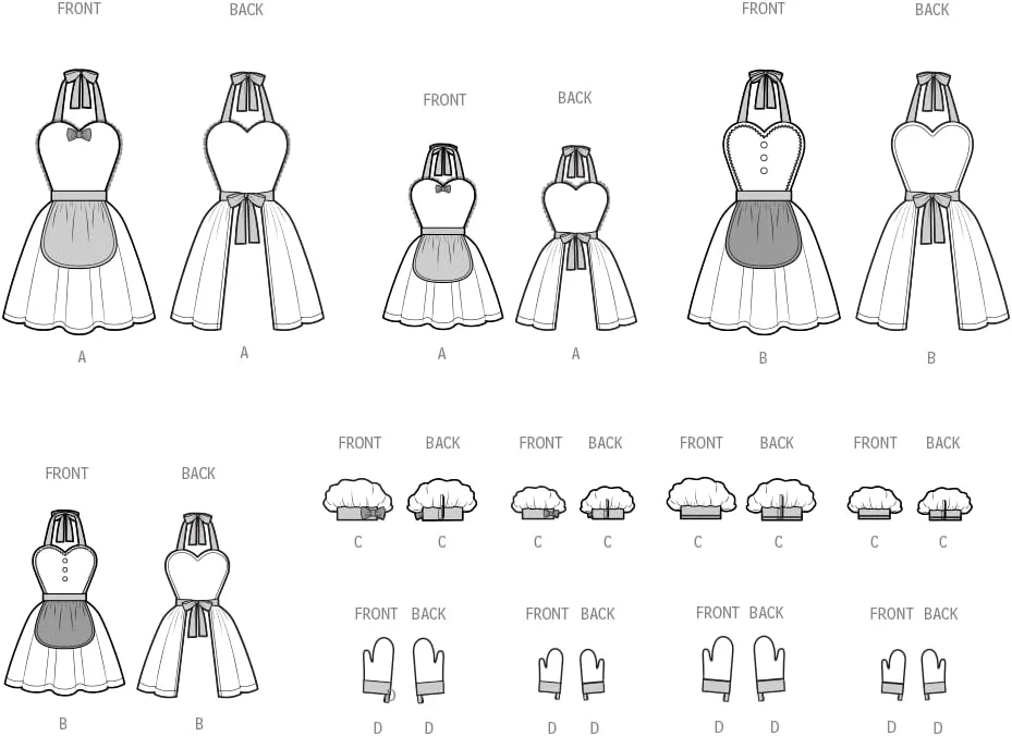 الگوی خیاطی SIMPLICITY SS3050A پیش بند، دستکش و کلاه بچه گانه و زنانه A (S - L/S - L)