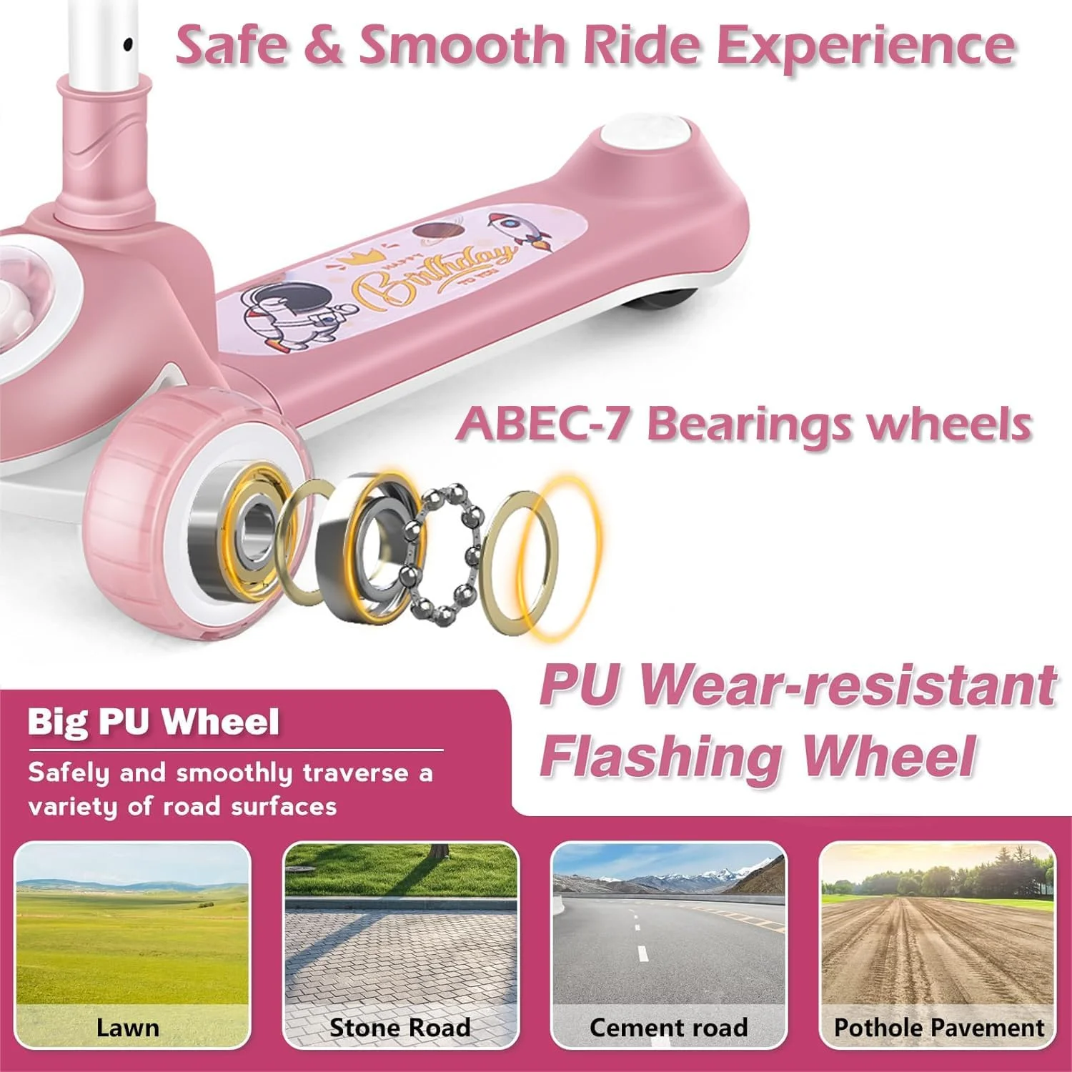 اسکوتر کودکانه GGEROU، 3 چرخ پهن PU چراغ دار و عرشه ضد لغزش پهن شده، دسته قابل تنظیم ارتفاع، ترمز عقب و اسکوتر Lean-to-Steer، ایمن تر برای مبتدیان 1 تا 14 سال