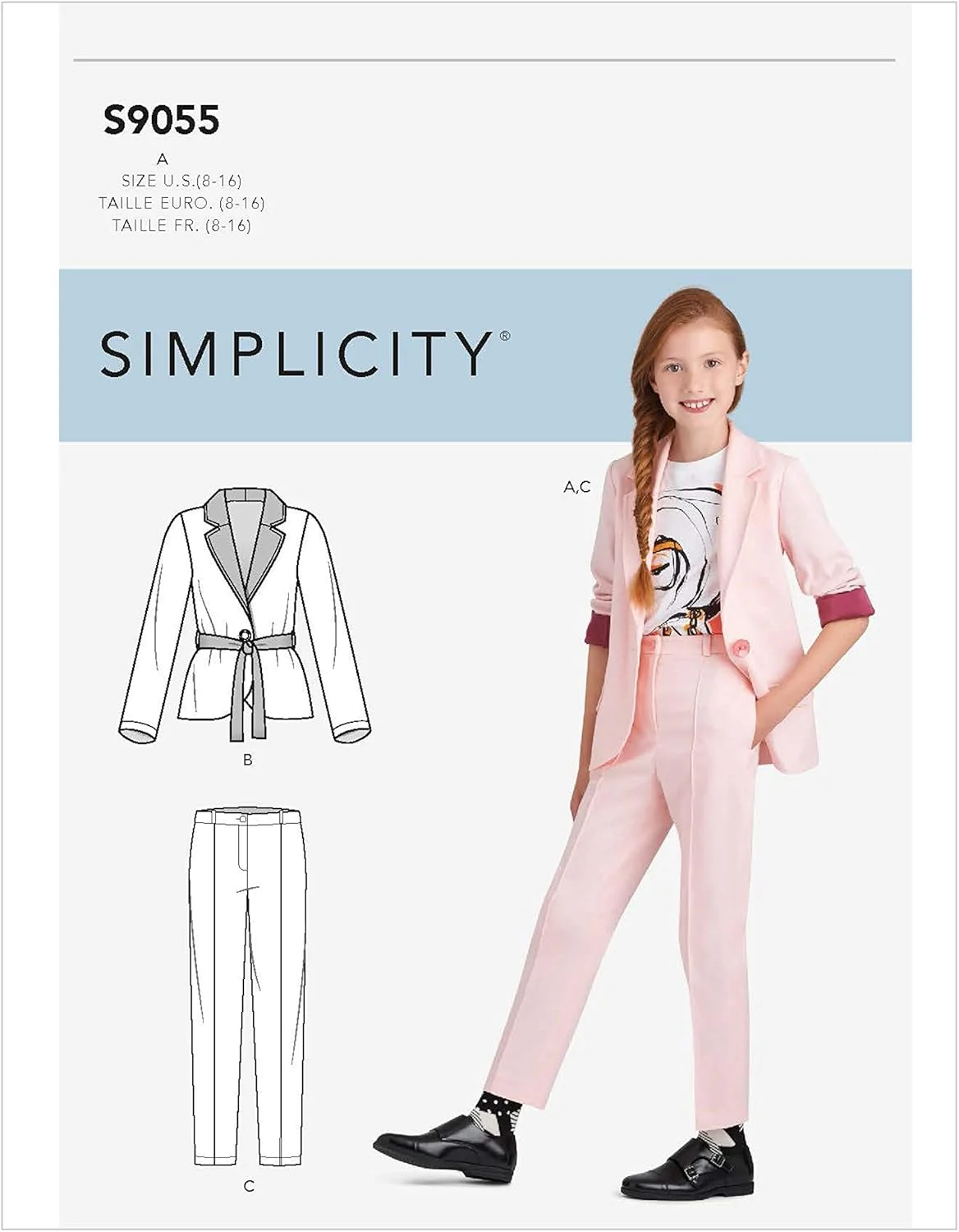 الگوی خیاطی سادگی S9055A برای کت و شلوار دخترانه، کاغذی، ، A (8-10-12-14-16)