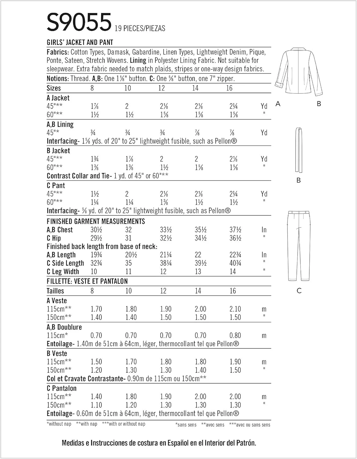 الگوی خیاطی سادگی S9055A برای کت و شلوار دخترانه، کاغذی، ، A (8-10-12-14-16)