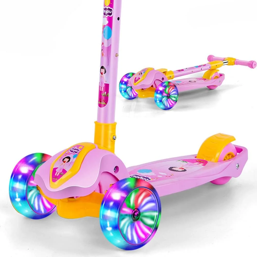 اسکوتر کودک COOLBABY سه چرخ تاشو، اسکوتر پایی با چراغ LED، دوچرخه تعادلی با ارتفاع قابل تنظیم، اسکیت بورد، اسکوتر ضربه ای برای اسباب بازی ورزشی کودکان