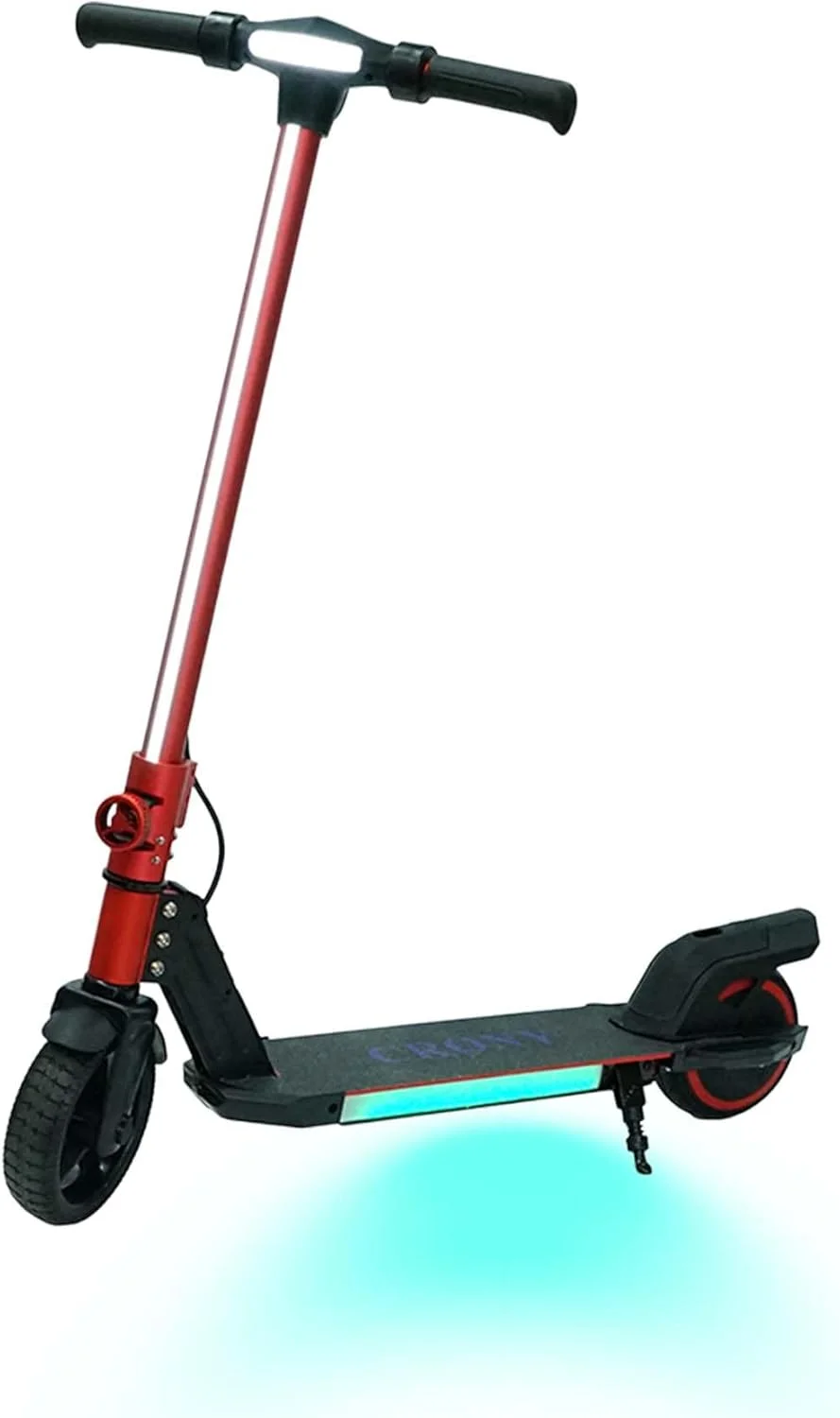 اسکوتر تاشو کودکانه CRONY با نوار نور LED، چراغ‌های عرشه RGB، ترمز الکترونیکی، نمایشگر LED، شتاب‌دهنده و زیرپایی توسعه‌یافته برای سنین 5-12 سال، تحمل وزن تا 100 کیلوگرم، قرمز
