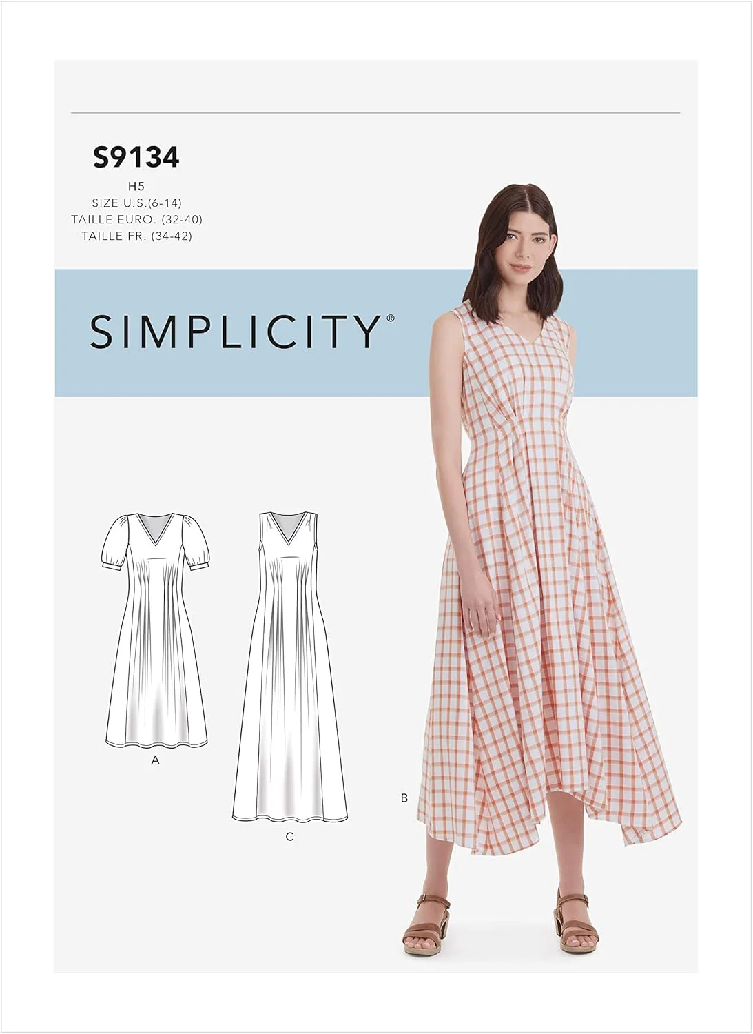 الگوی خیاطی سادگی S9134، لباس پلیسه دار زنانه، سایز H5 (6-8-10-12-14) الگوی خیاطی سادگی S9134، لباس پلیسه دار زنانه، سایز H5 (6-8-10-12-14)