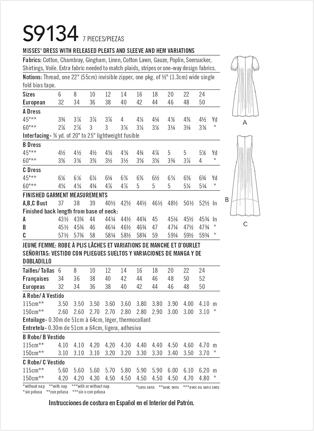 الگوی خیاطی سادگی S9134، لباس پلیسه دار زنانه، سایز H5 (6-8-10-12-14) الگوی خیاطی سادگی S9134، لباس پلیسه دار زنانه، سایز H5 (6-8-10-12-14)