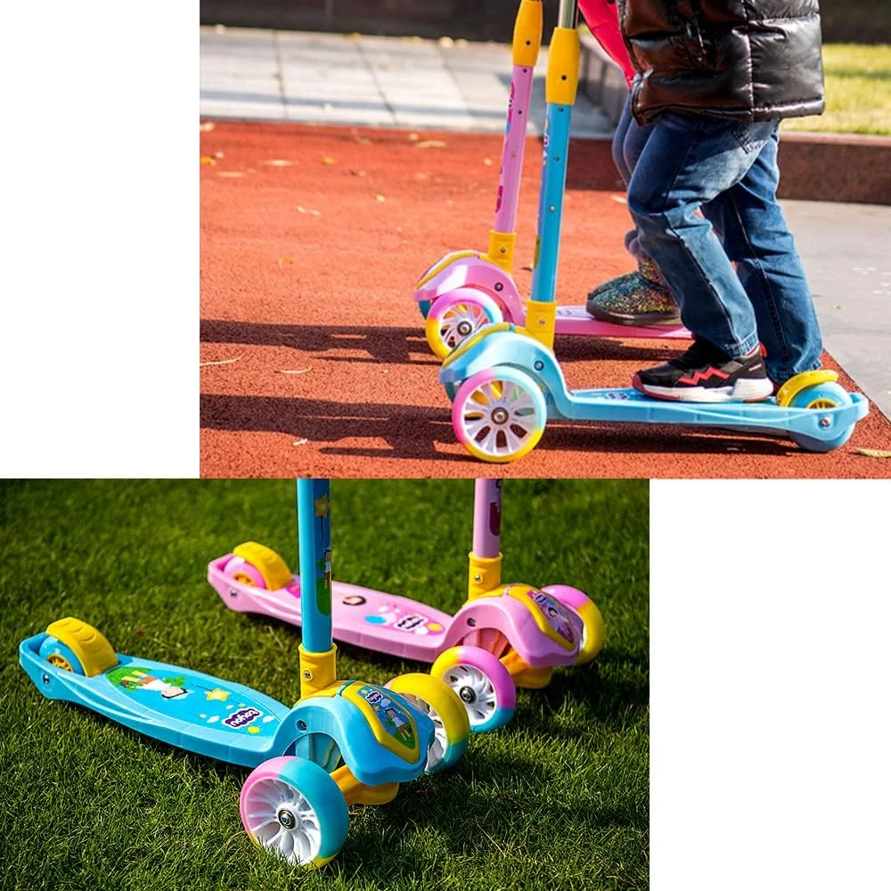 اسکوتر کودک COOLBABY سه چرخ تاشو، اسکوتر پایی با چراغ LED، دوچرخه تعادلی با ارتفاع قابل تنظیم، اسکیت بورد، اسکوتر ضربه ای برای اسباب بازی ورزشی کودکان