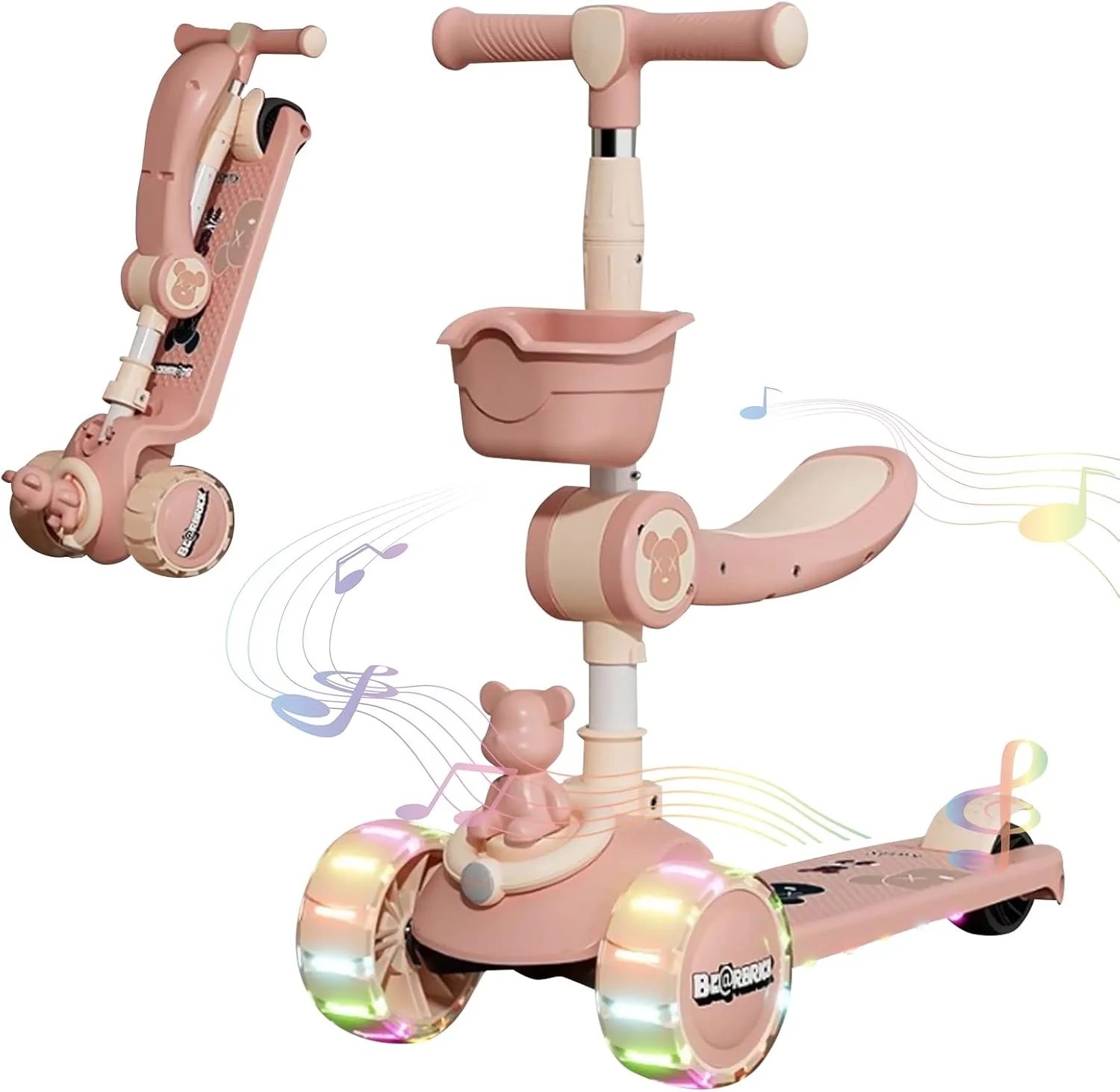 اسکوتر 2 در 1 کودکانه Beauenty مناسب سنین 3 تا 12 سال با فرمان قابل تنظیم، طراحی مثلثی پایدار، چرخ های فلاش، و قابلیت تاشو - گزینه های نشسته و ایستاده، و چراغ های رنگارنگ و موسیقی