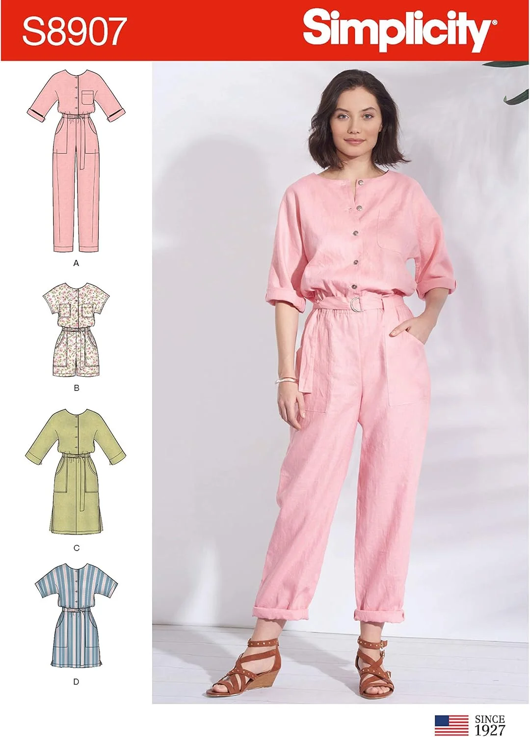 الگوی خیاطی سادگی R10187 / S8907 - لباس سرهمی زنانه، رامپر، پیراهن و کمربند، سایز: R5 (14-16-18-20-22)