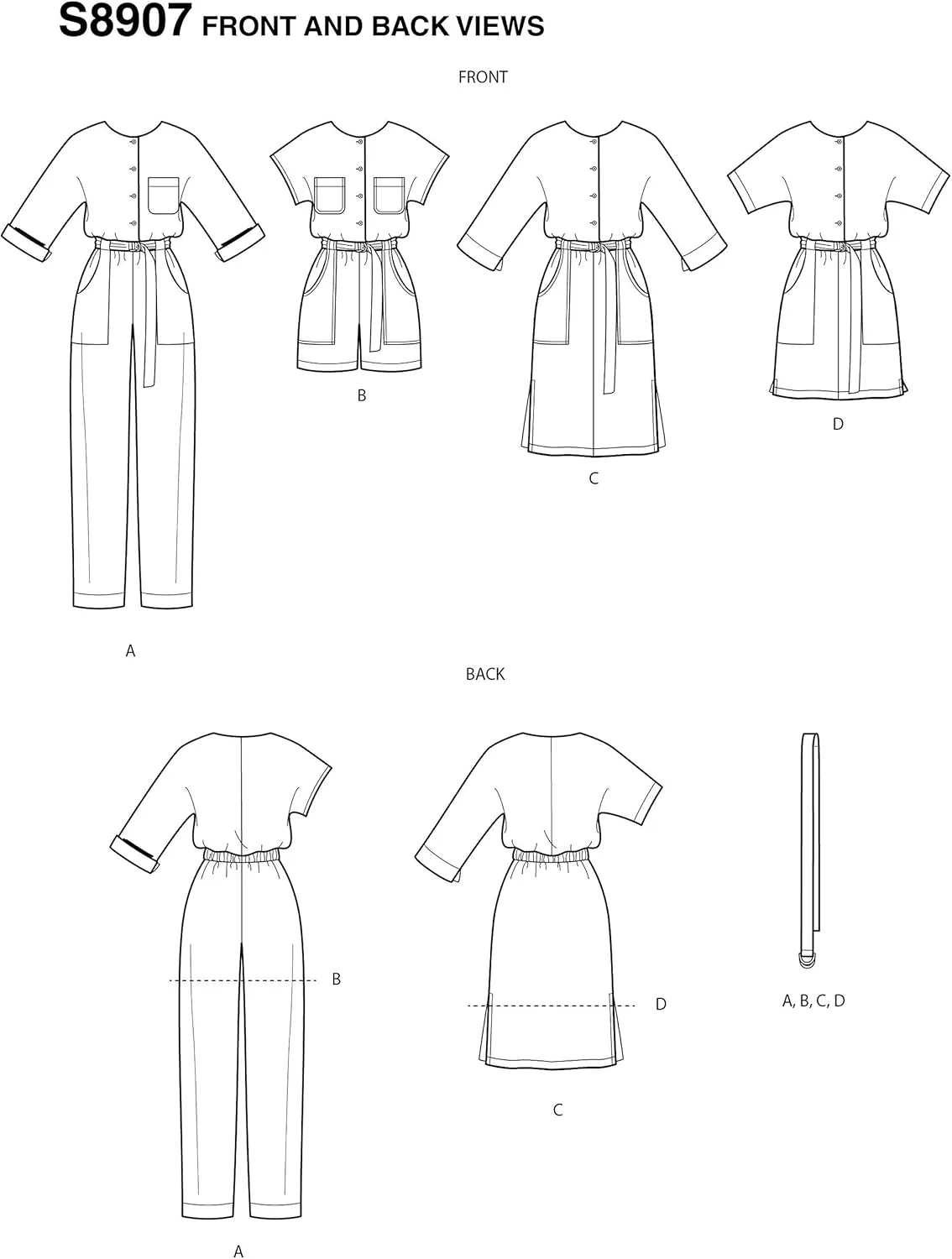 الگوی خیاطی سادگی R10187 / S8907 - لباس سرهمی زنانه، رامپر، پیراهن و کمربند، سایز: R5 (14-16-18-20-22)
