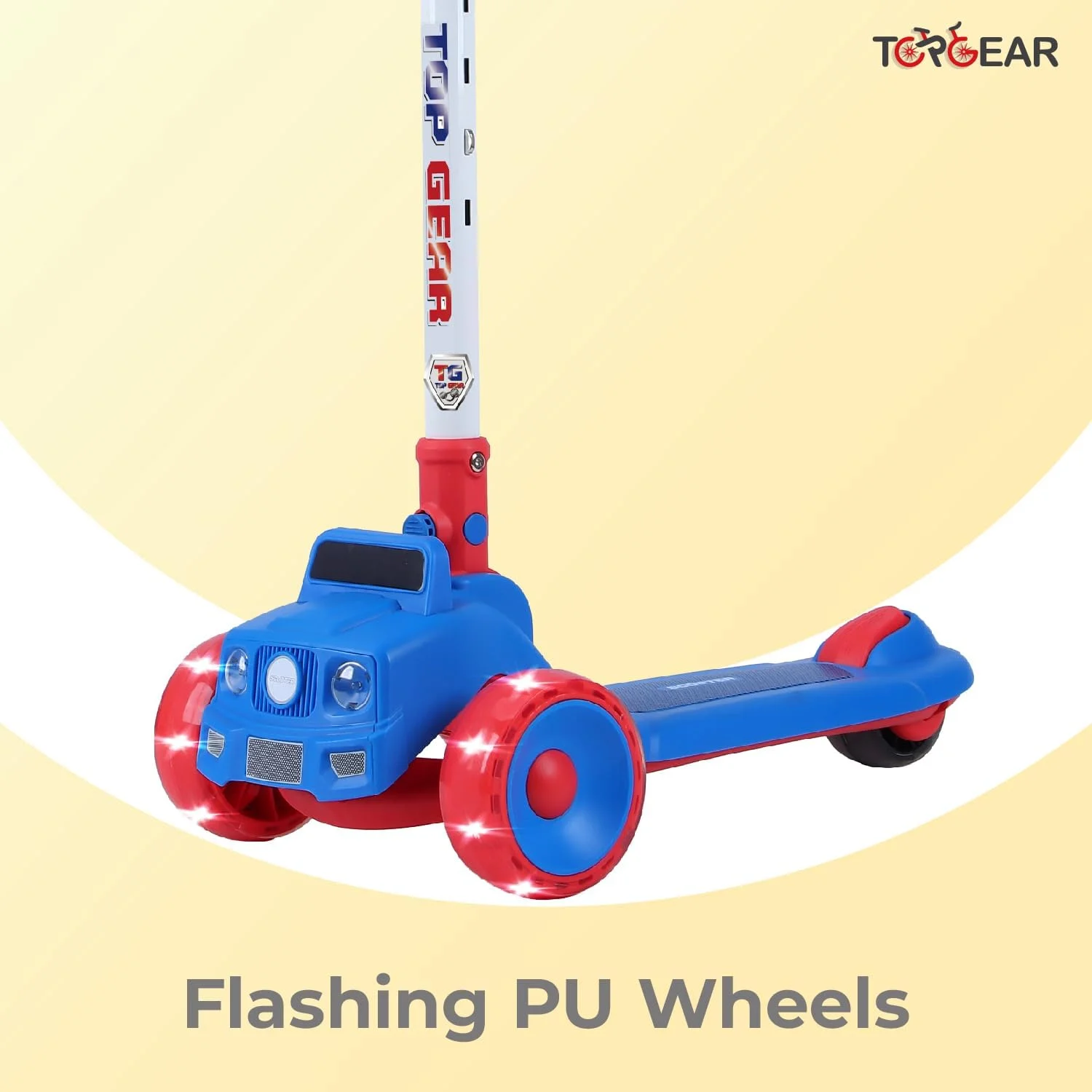 اسکوتر کودکانه تاپ گیر مدل TG 865 – اسکوتر سه چرخ تاشو با چرخ‌های نورانی PU، موسیقی و چراغ‌های LED – اسکوتر سبک وزن مناسب سنین 3 تا 12 سال با ترمز عقب – ایده آل برای کودکان نوپا و کودکان