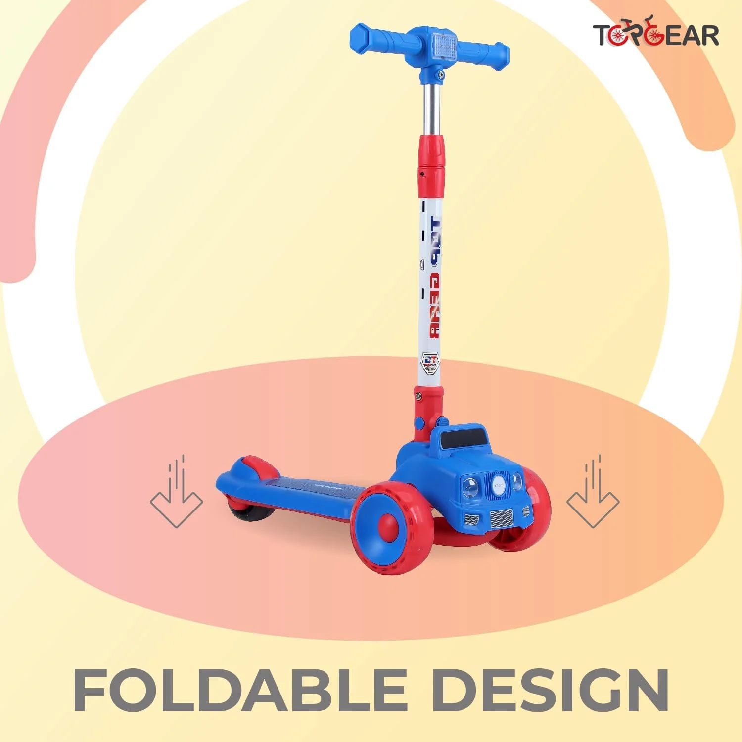 اسکوتر کودکانه تاپ گیر مدل TG 865 – اسکوتر سه چرخ تاشو با چرخ‌های نورانی PU، موسیقی و چراغ‌های LED – اسکوتر سبک وزن مناسب سنین 3 تا 12 سال با ترمز عقب – ایده آل برای کودکان نوپا و کودکان