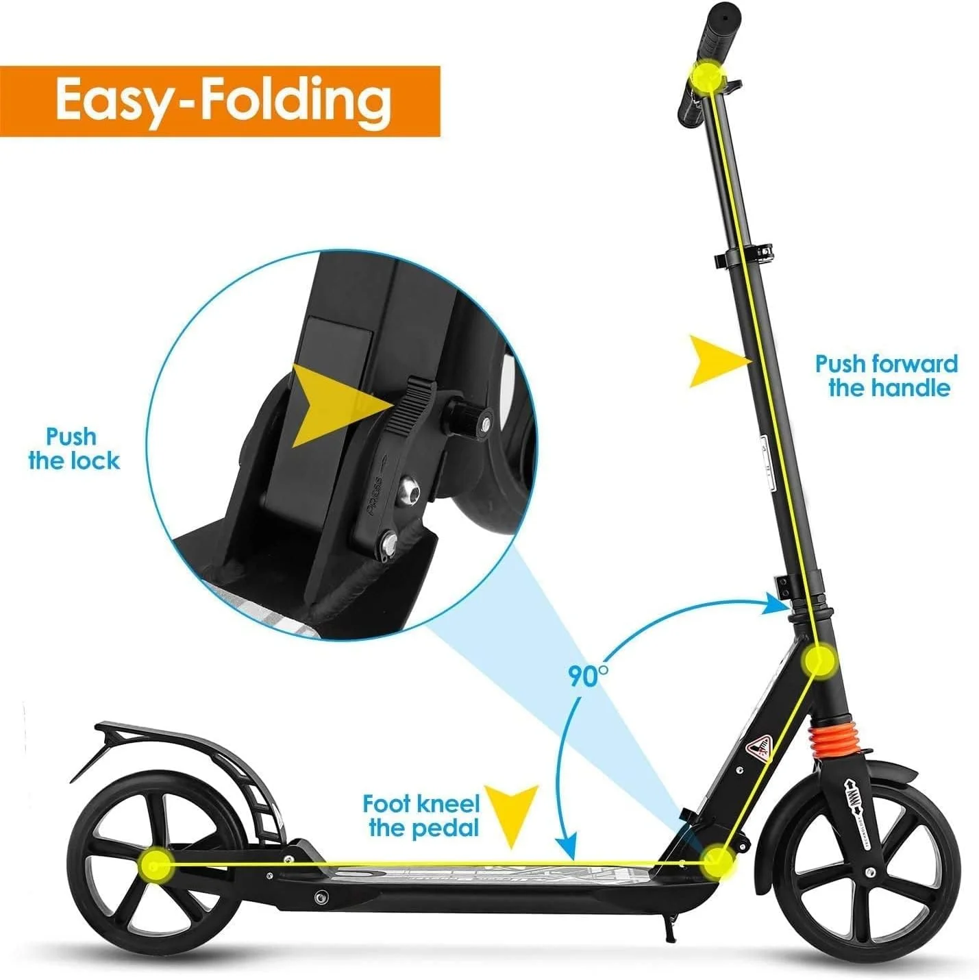 اسکوتر بزرگسال COOLBABY با سیستم تعلیق دوگانه، اسکوتر شهری با قابلیت تنظیم ارتفاع | اسکوتر تاشو با چرخ های بزرگ برای نوجوانان و کودکان بالای 12 سال (ترمز دیسکی)، مشکی