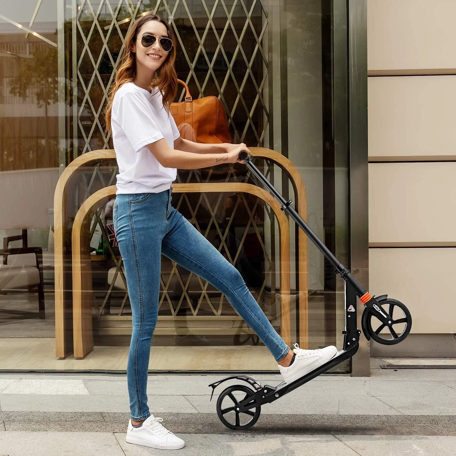 اسکوتر بزرگسال COOLBABY با سیستم تعلیق دوگانه، اسکوتر شهری با قابلیت تنظیم ارتفاع | اسکوتر تاشو با چرخ های بزرگ برای نوجوانان و کودکان بالای 12 سال (ترمز دیسکی)، مشکی