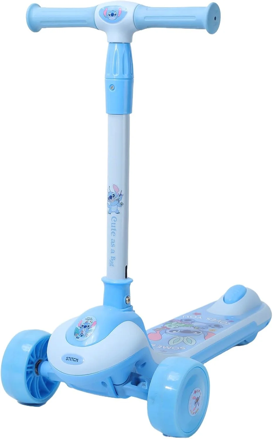 اسکوتر 3 چرخ تاشو دیزنی استیچ با دسته قابل تنظیم ارتفاع برای کودکان 3 تا 8 سال (آبی/سفید)