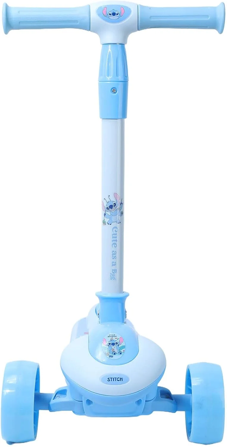 اسکوتر 3 چرخ تاشو دیزنی استیچ با دسته قابل تنظیم ارتفاع برای کودکان 3 تا 8 سال (آبی/سفید)