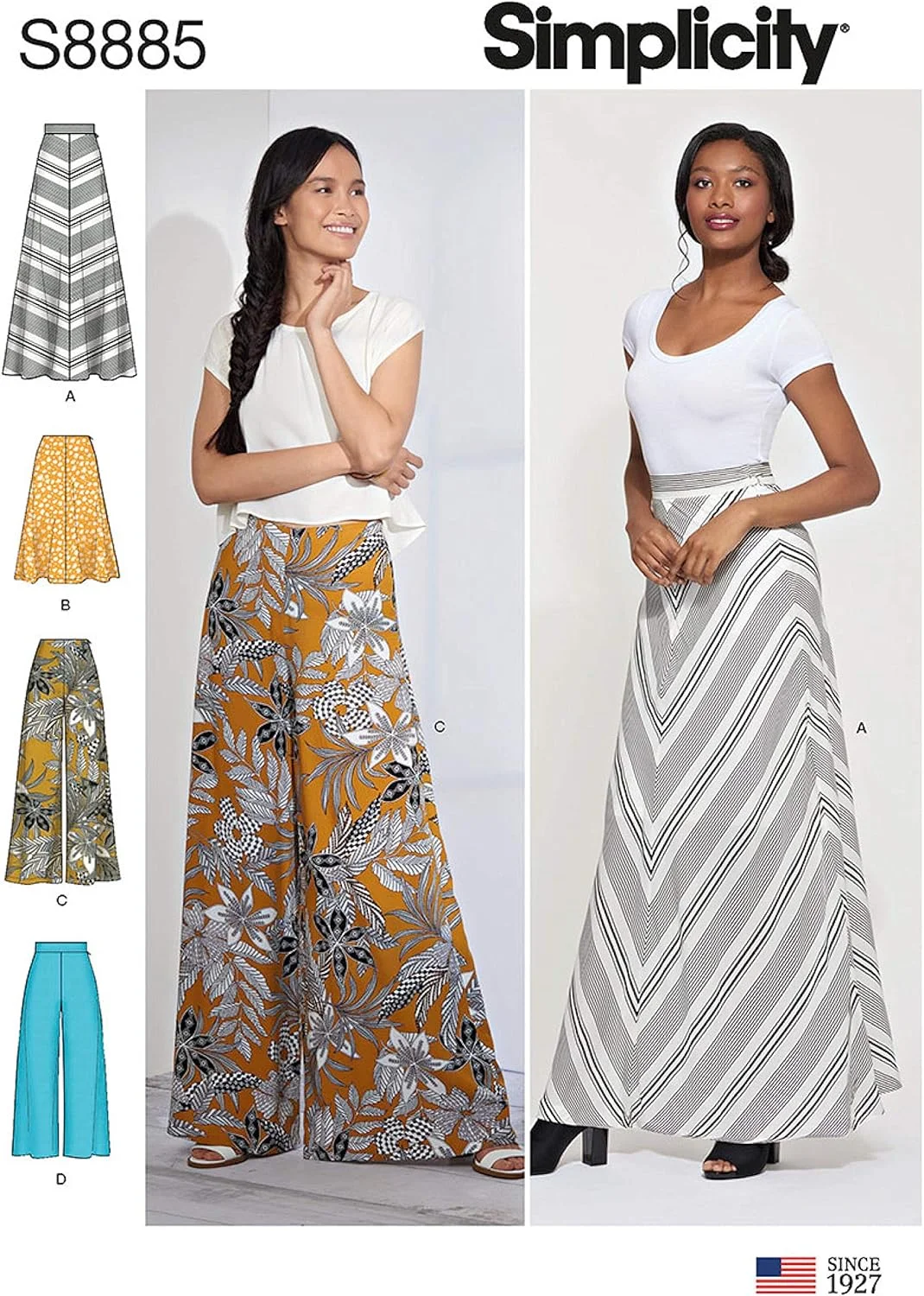 الگوی خیاطی سادگی S8885 دامن و شلوار زنانه، کاغذی، سفید، متنوع