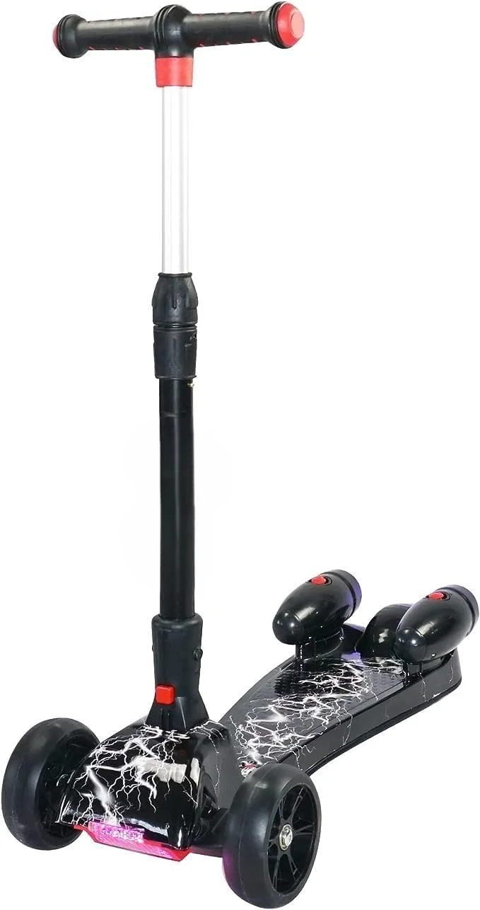 اسکوتر سه چرخ کودکانه CIVI STORE با چرخ‌های LED، موسیقی بلوتوث و جلوه دود اسپری آب - اسکوتر ایمن Lean-to-Steer برای سنین 3-14 سال (مشکی)