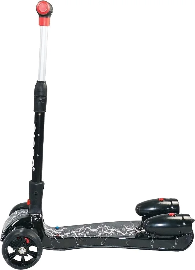 اسکوتر سه چرخ کودکانه CIVI STORE با چرخ‌های LED، موسیقی بلوتوث و جلوه دود اسپری آب - اسکوتر ایمن Lean-to-Steer برای سنین 3-14 سال (مشکی)