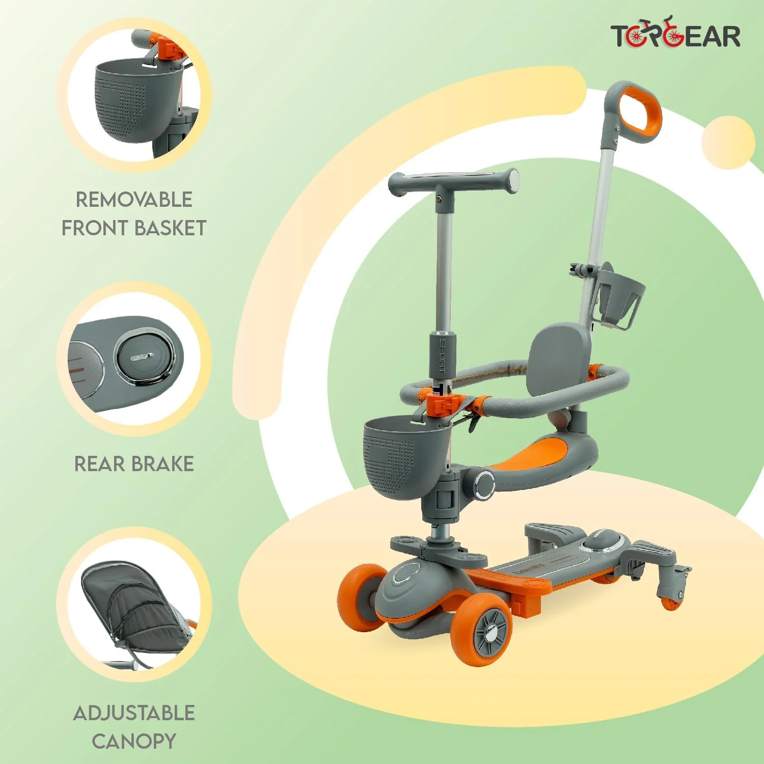 اسکوتر 4 در 1 کودک نوپا مدل TG 8028 با چرخ های PU چراغ دار، اسکوتر کودک با میله هل دهنده والدین قابل تنظیم و سایبان محافظ آفتاب، بهترین هدیه برای پسران و دختران 1 تا 12 ساله (سبز)
