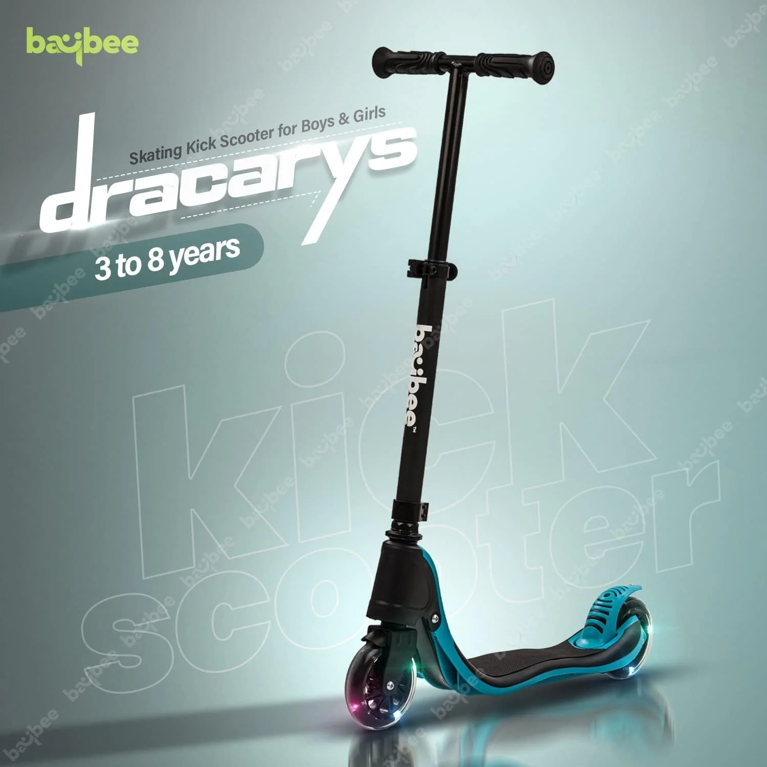 اسکوتر اسکیت Baybee Dracarys برای کودکان، اسکوتر 2 چرخ با دسته قابل تنظیم در سه ارتفاع، چرخ‌های PU LED چشمک‌زن و عرشه لاستیکی | اسکوتر ضربه‌ای کودکان برای پسران و دختران 3 تا 8 سال