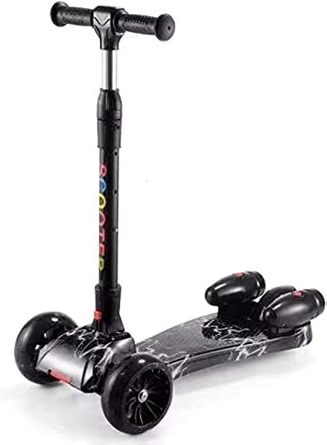 اسکوتر سه چرخ کودک Babyfit - فرمان ایمن با تکیه دادن، چرخ های چراغ دار LED، بلوتوث و اسپری آب جلوه دود عالی برای کودکان 3 تا 14 سال (مشکی)