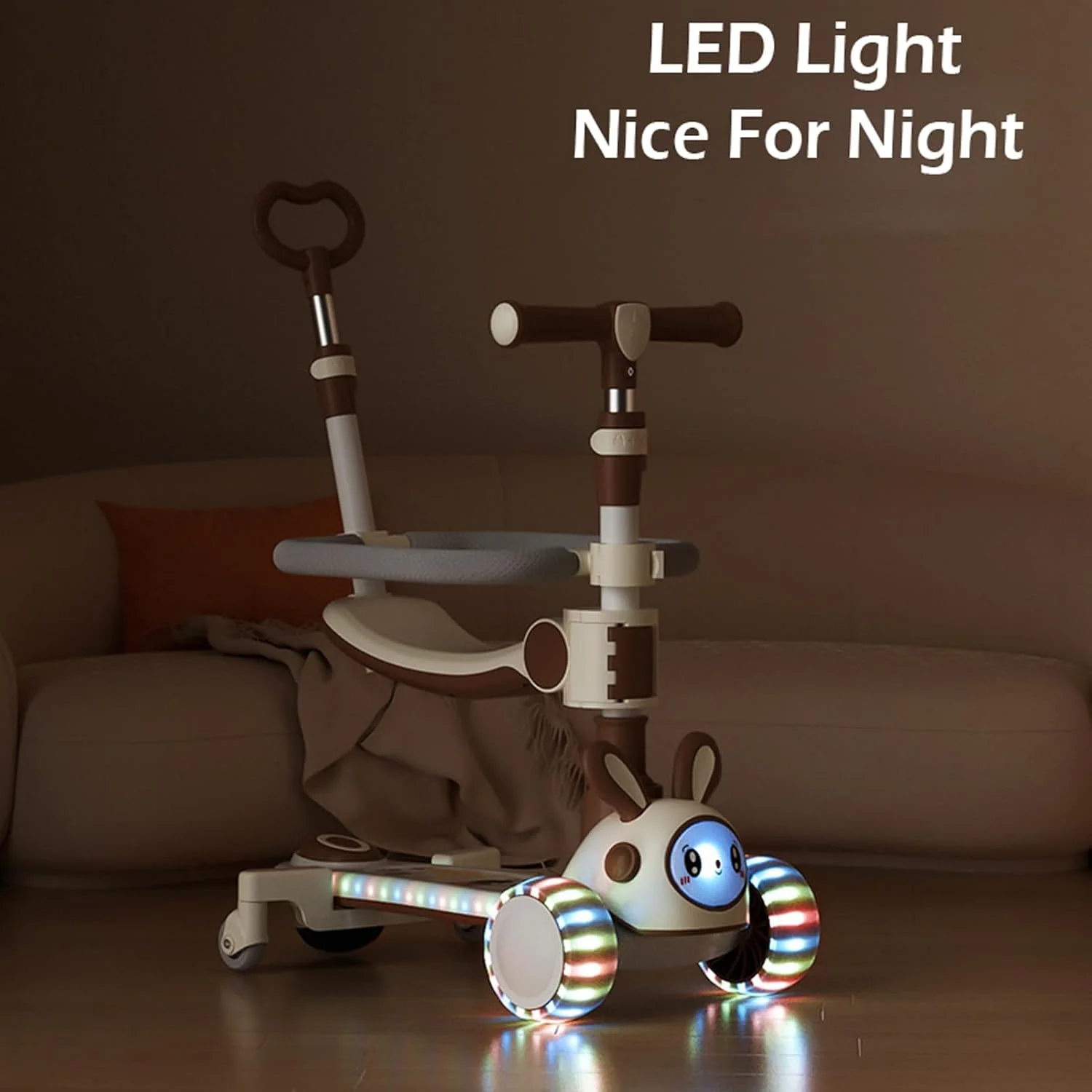 اسکوتر کودکانه 6 در 1 سه چرخ، اسکوتر ضربه ای پسرانه دخترانه مناسب سنین 1 تا 8 سال، ارتفاع قابل تنظیم و صندلی جداشدنی، عرشه پهن ضد لغزش، اسکوتر کودک نوپا با میله فشاری محافظ کودک 360 درجه و میله T