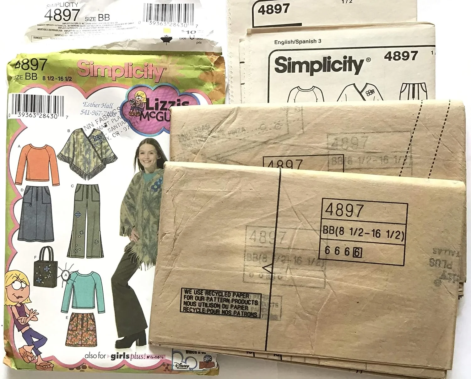 الگوی خیاطی سادگی 4897 لیزی مک‌گوایر، دامن، شلوار، پانچو، تاپ و کیف دخترانه سایز 8 تا 16