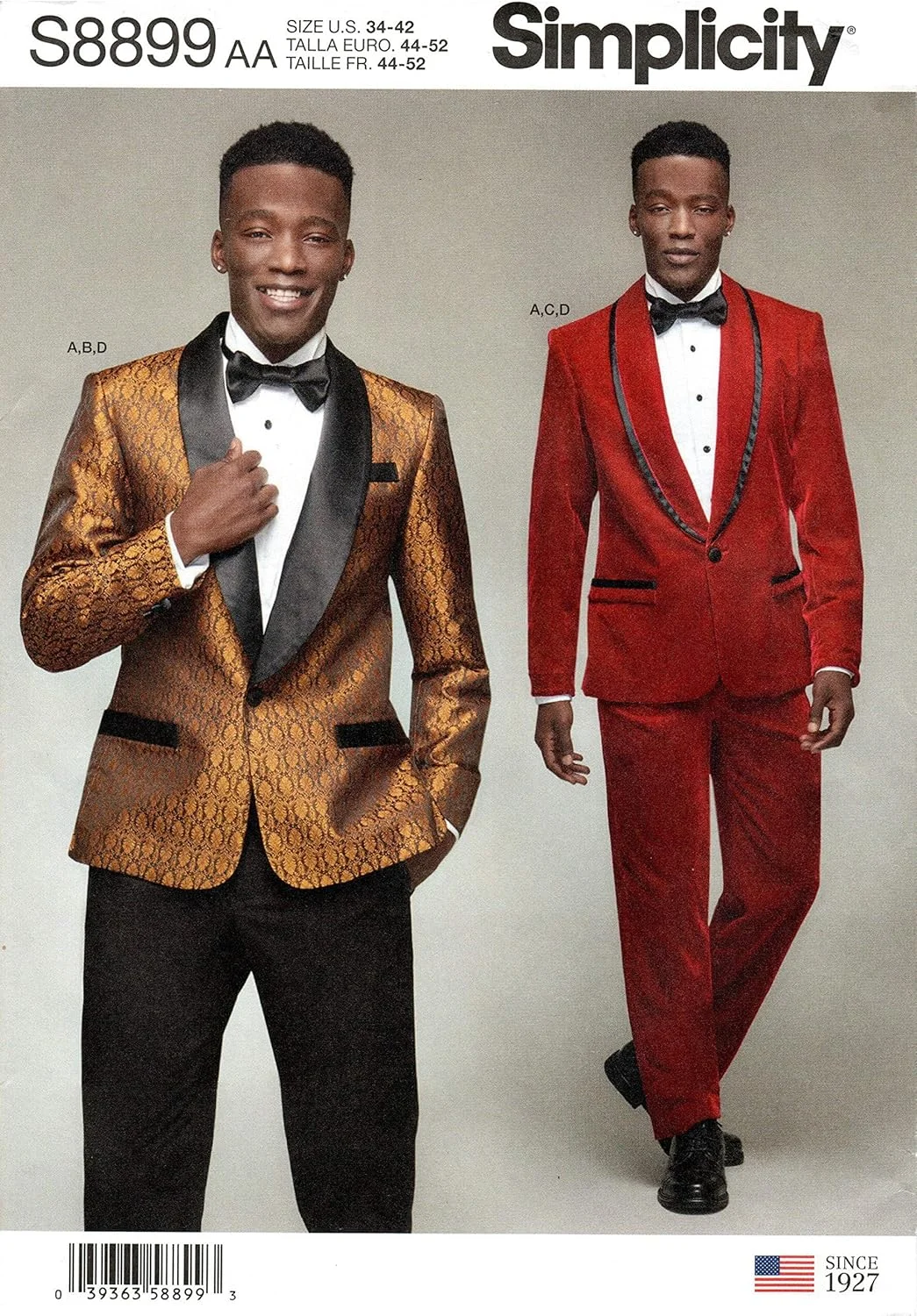 الگوی خیاطی مردانه سیمپلیسیتی S8899 برای کت تاکسیدو، شلوار و پاپیون، کاغذی، سفید، متنوع الگوی خیاطی مردانه سیمپلیسیتی S8899 برای کت تاکسیدو، شلوار و پاپیون، کاغذی، سفید، متنوع