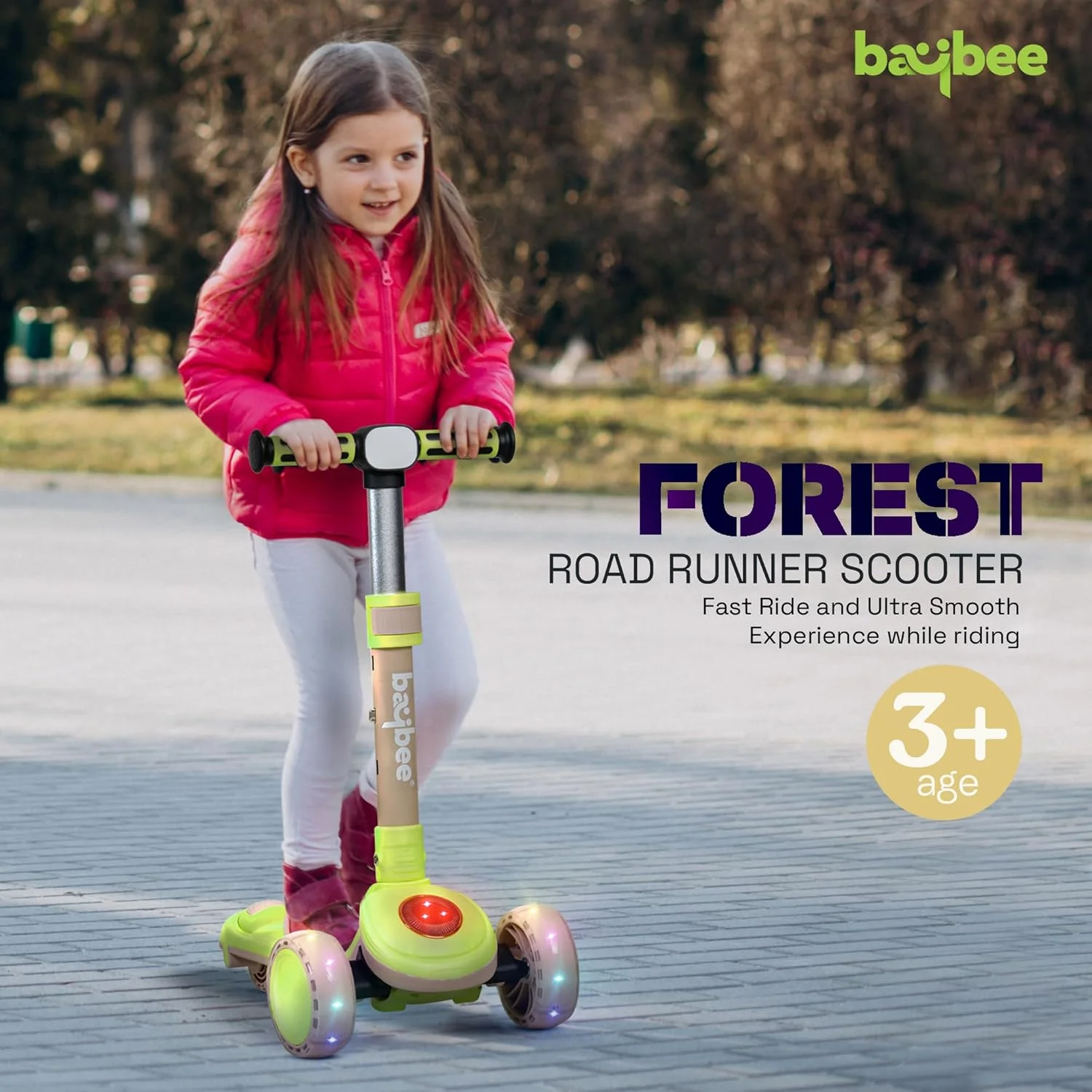 اسکوتر اسکیت Baybee Taz برای کودکان، اسکوتر ضربه ای، اسکوتر ضربه ای هوشمند 3 چرخ با قابلیت تنظیم ارتفاع، موسیقی، چرخ های LED PU و ترمز عقب | اسکوتر Runner برای کودکان 3 تا 10 سال پسران دختران