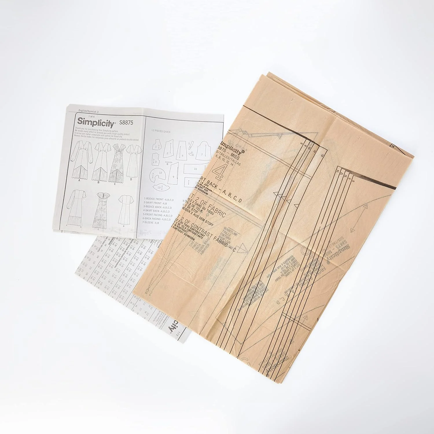 الگوی خیاطی سادگی S8875 لباس زنانه، کاغذی، سفید، متنوع